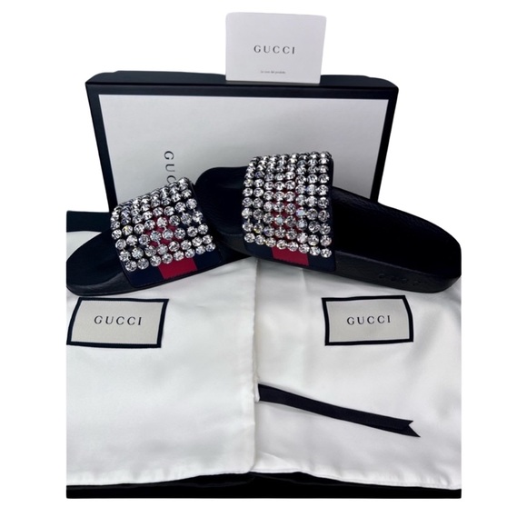 Gucci Sandals Slides Apollo Cathena Swarovski Crystal Bling Box EU 37 US 7 - Picture 2 of 14